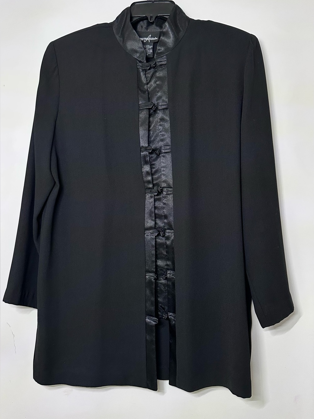 Positive Attitude Black Satin-Trim Mandarin Jacket